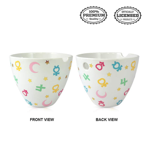 JUST FUNKY Sailor Moon symbols bowl cutout rest for convenient chopstick placement.