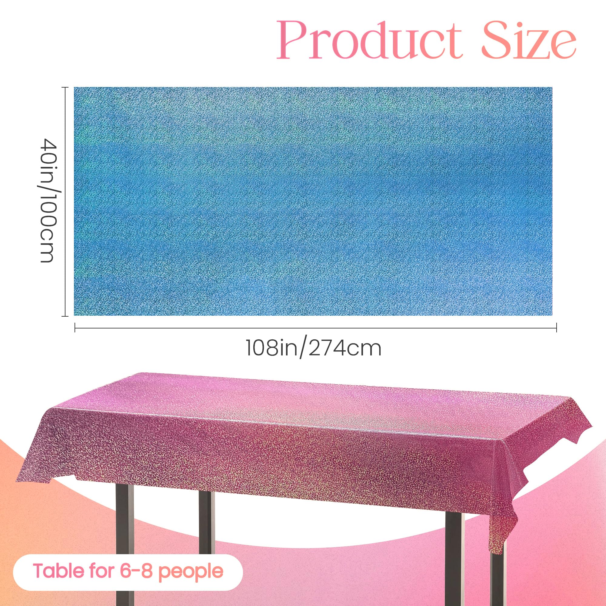 Just Shimmer Sparkling Laser Tablecloth light blue creates a festive centerpiece