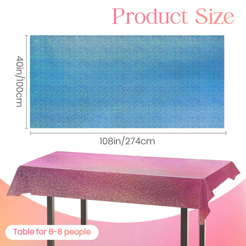 Just Shimmer Sparkling Laser Tablecloth light blue creates a festive centerpiece