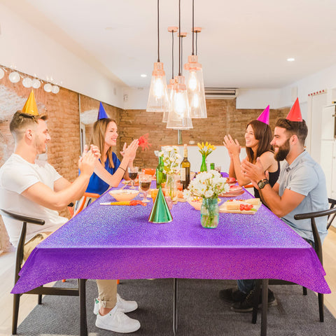 Just Shimmer Sparkling Laser Tablecloth purple adds shimmer for celebrations