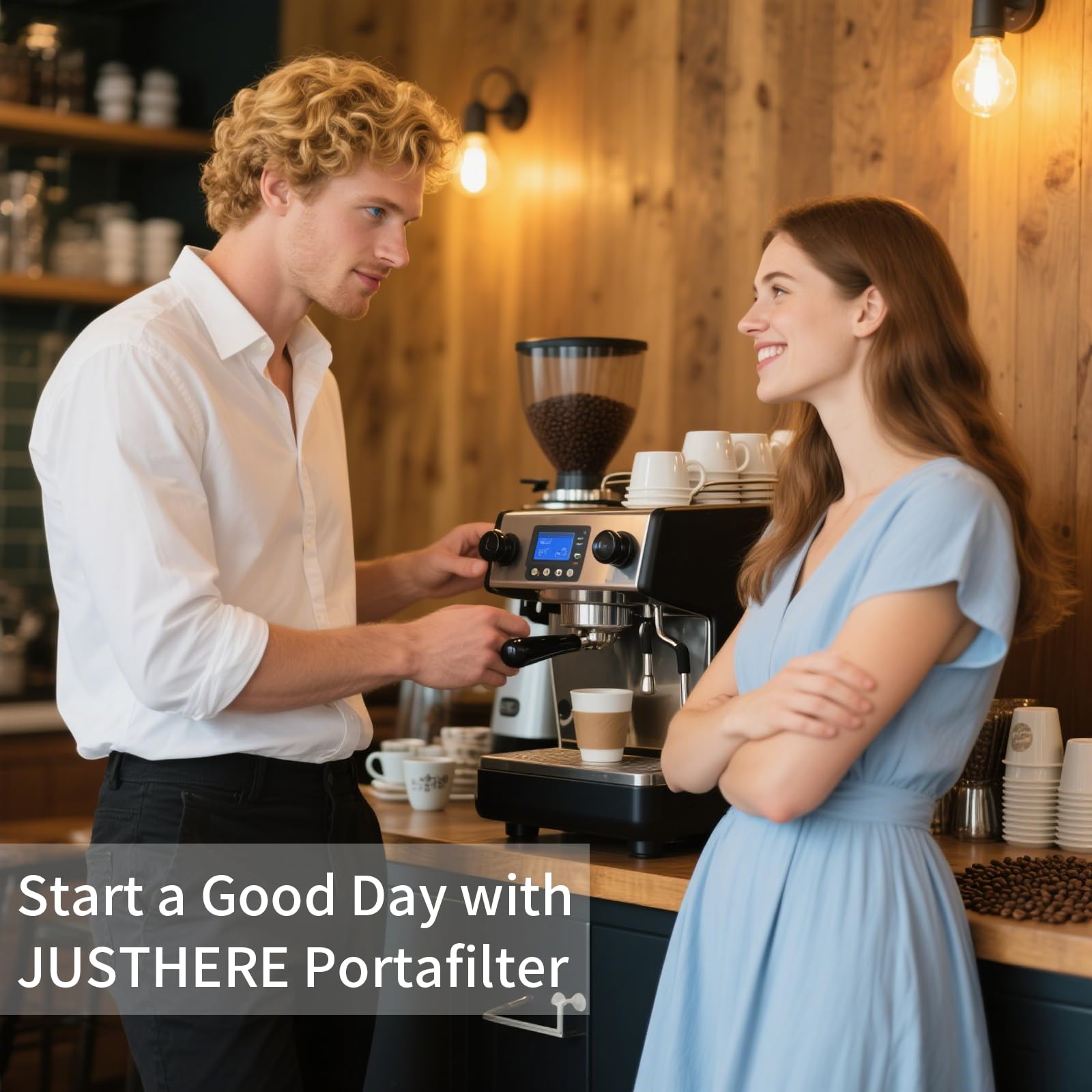 Removable handle on JUSTHERE 51mm bottomless portafilter for easy cleaning.