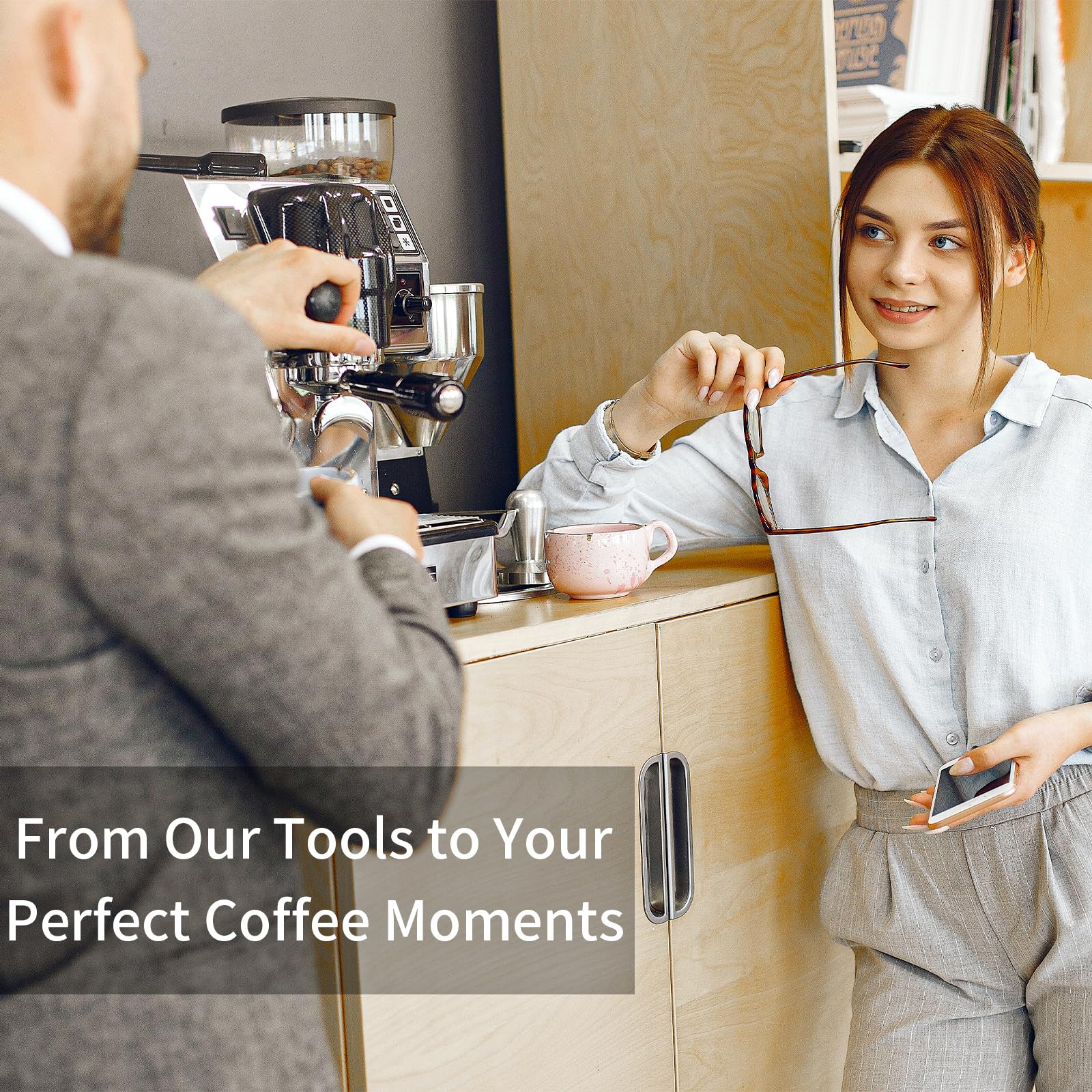 JUSTHERE included filter basket supports up to 18 grams for two-cup espresso.