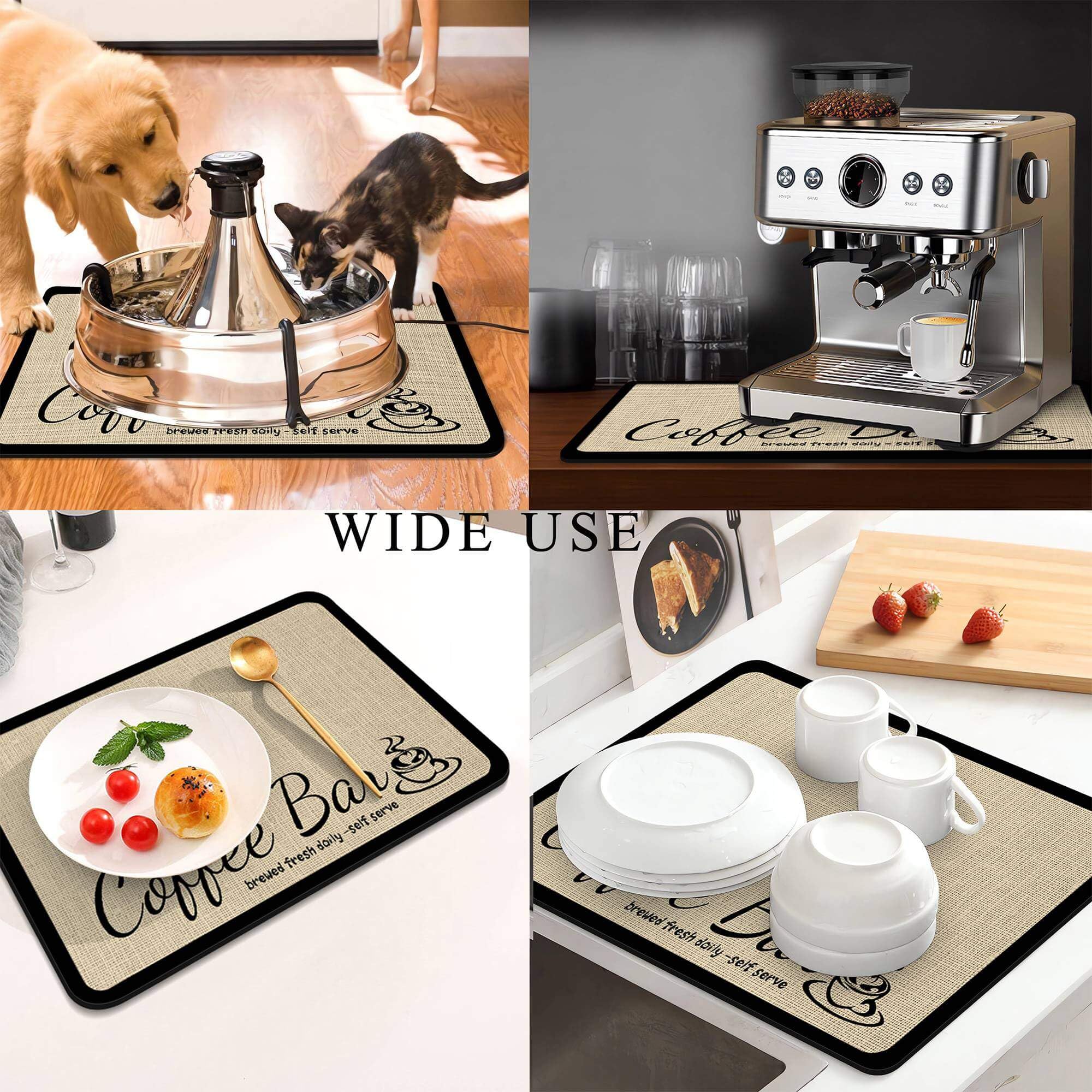 JuSiyley absorbent diatomaceous earth mat hides coffee stains and dries quickly.