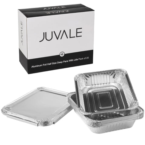 Juvale aluminum pans with lids 9x13 full curl rim, ideal for baking and transport.