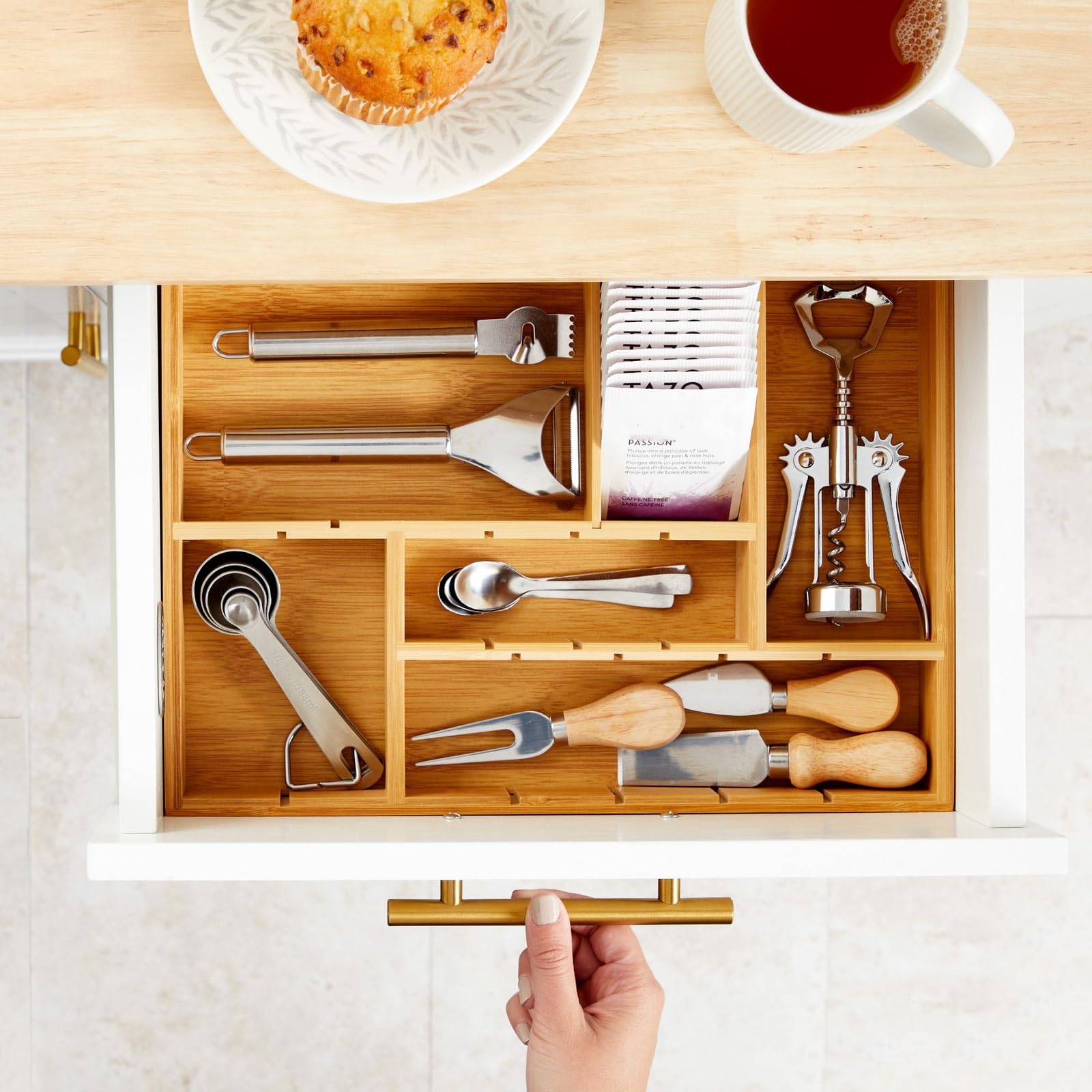 Juvale bamboo silverware drawer divider for organized cutlery