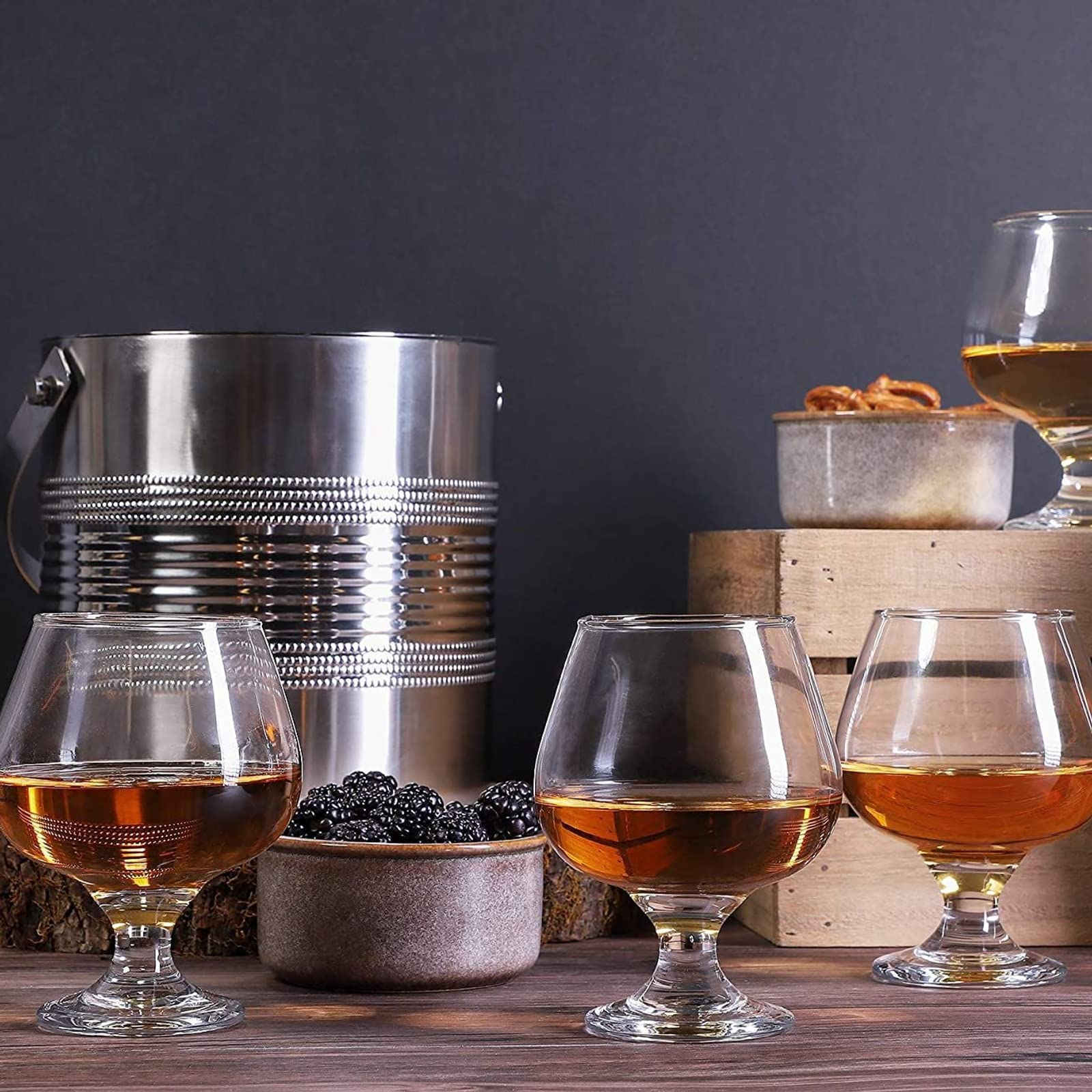 Juvale brandy glasses 5-inch tall profile emphasizing generous pours and aroma