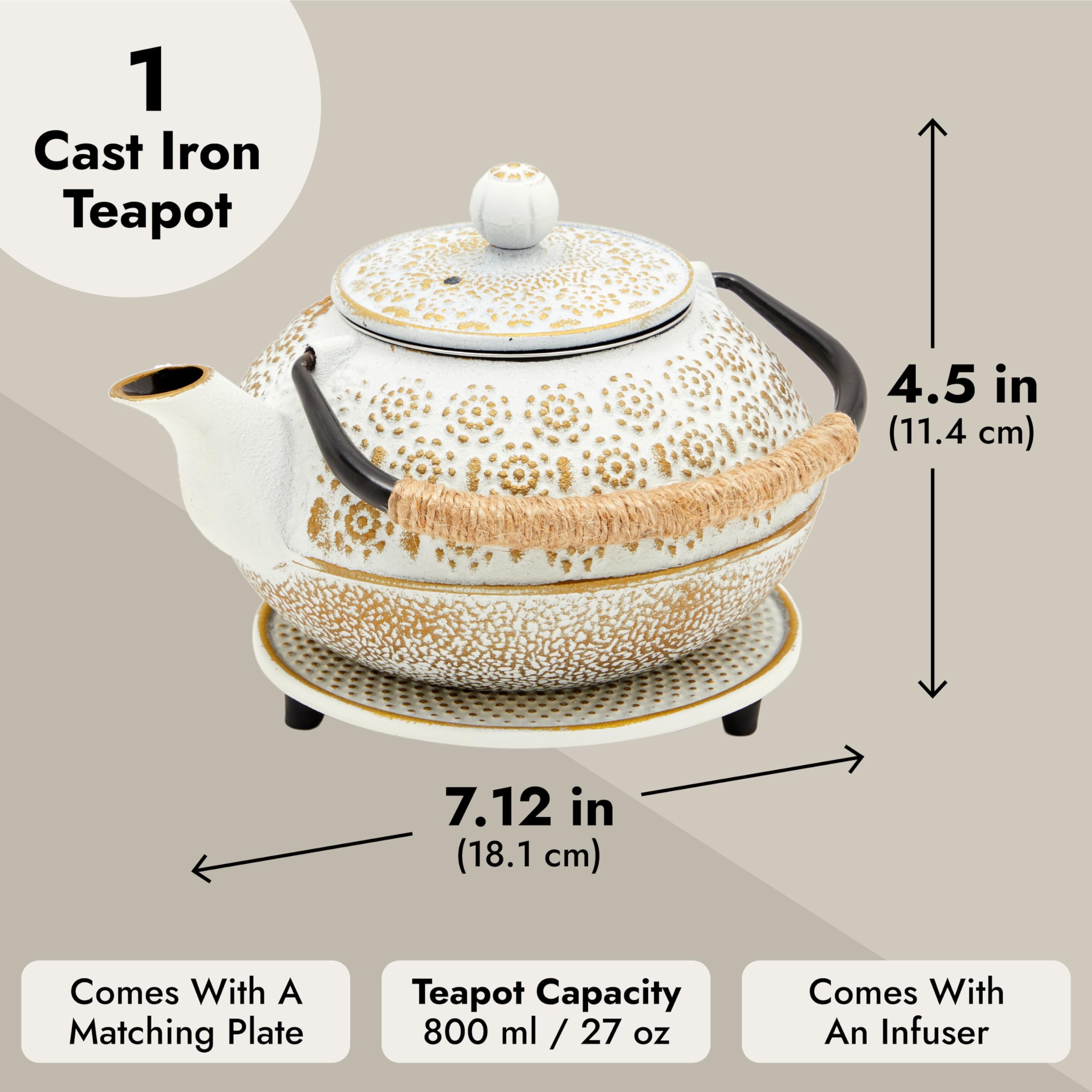 Juvale cast iron teapot on counter showing heat retention