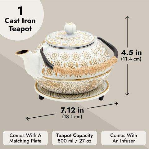 Juvale cast iron teapot on counter showing heat retention