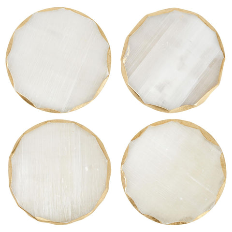 Juvale handcrafted selenite coasters enhance dining spaces with luxury.