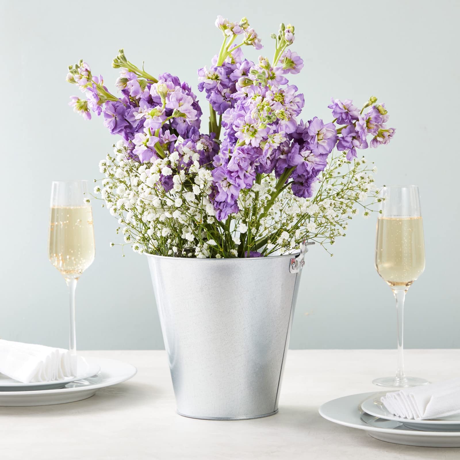Juvale galvanized buckets with handles for portable beer and wine service.