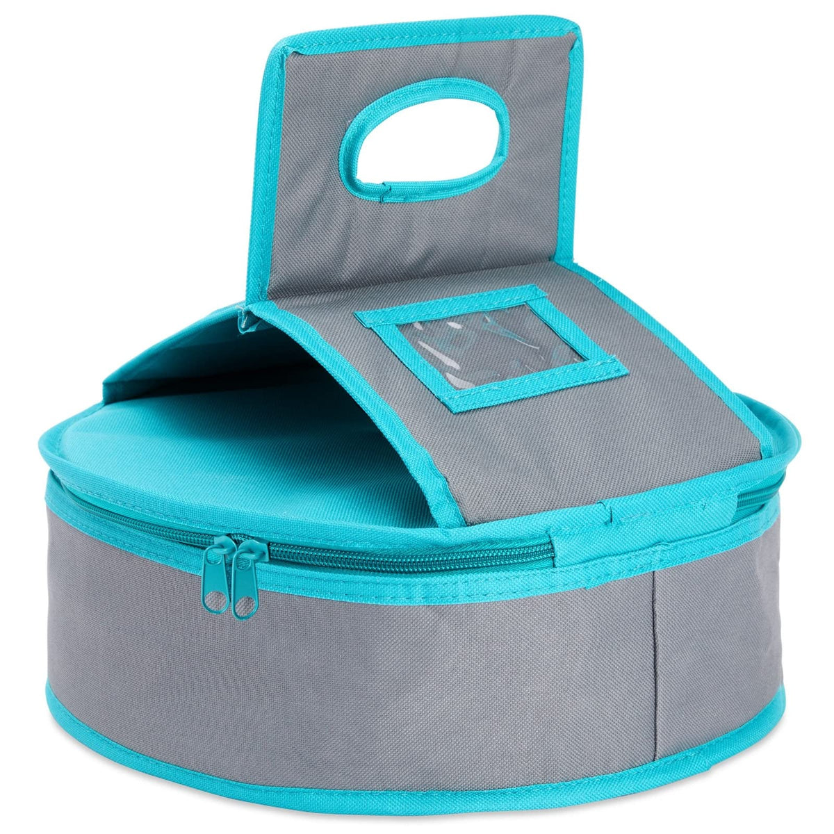 Juvale insulated round thermal casserole carrier in teal design keeps meals warm during transport