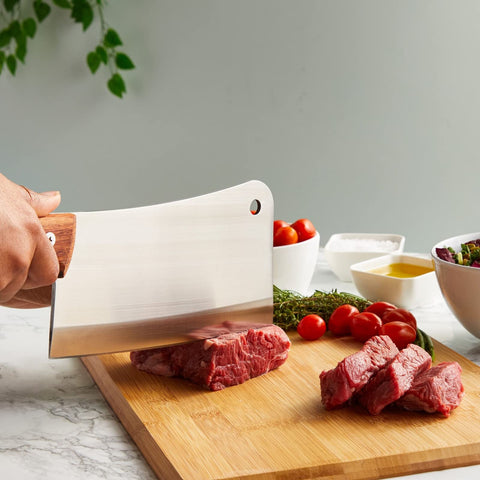 Juvale meat cleaver hanging hole design for easy storage.