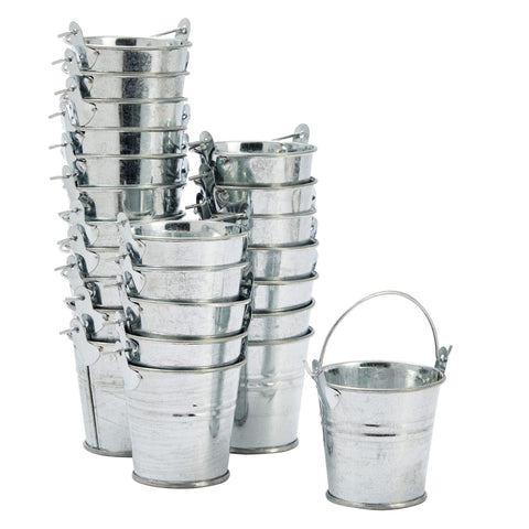 Juvale tiny metal pails with sturdy handles for easy transport.