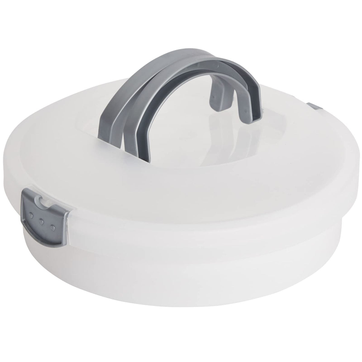 Juvale pie carrier with lid and handle, 12-inch diameter for secure transport.