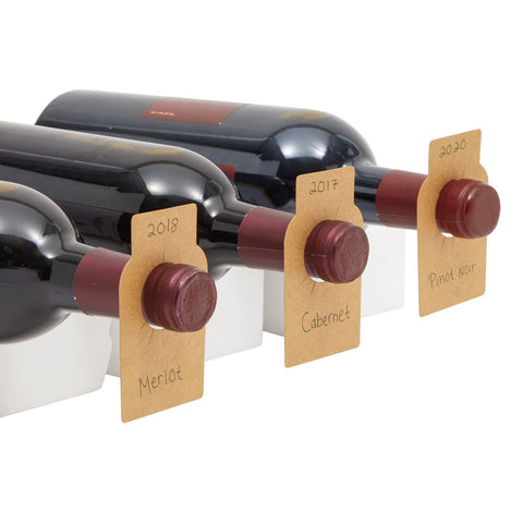 Juvale pre-cut hole labels fit most bottlenecks for quick use.