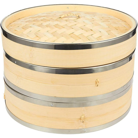 Juvale stackable steamer basket shown in a compact kitchen layout