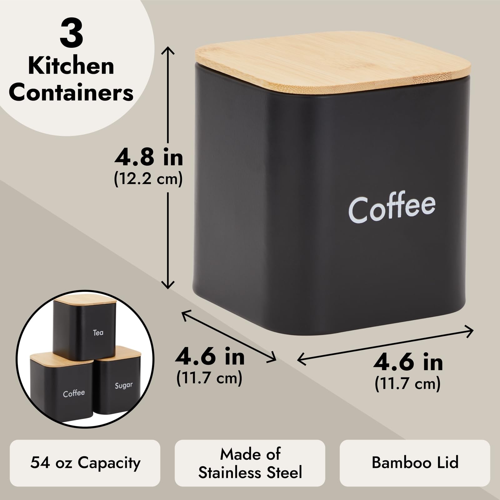 Juvale black iron sugar canister stores sugar neatly for quick access.