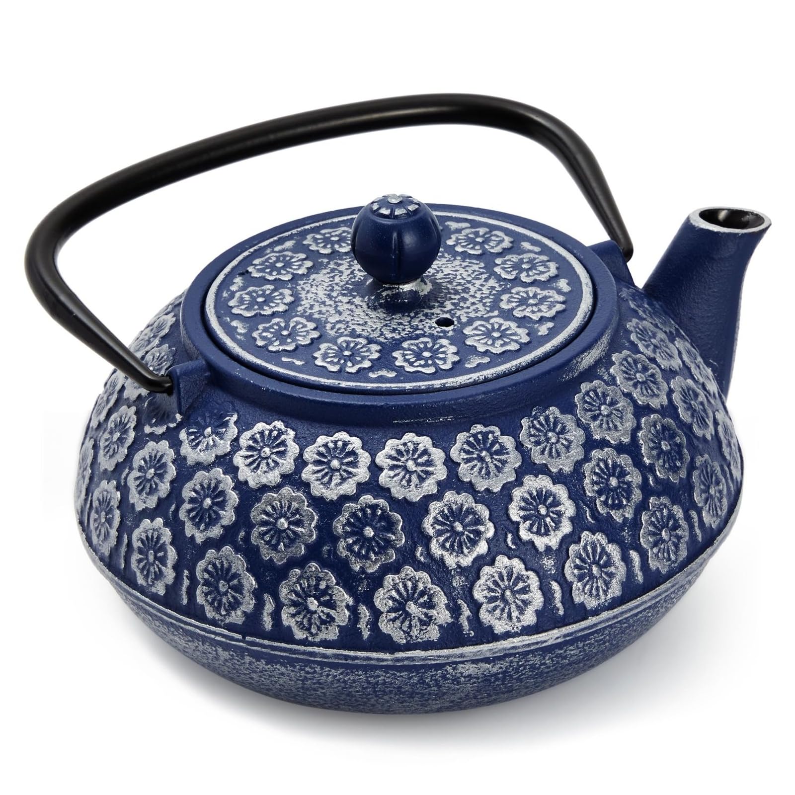Juvale kitchen-ready teapot on counter with elegant blue design.