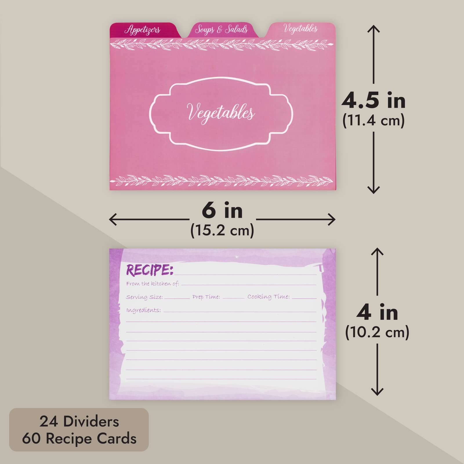 Juvale wooden recipe box containing 60 blank recipe cards.