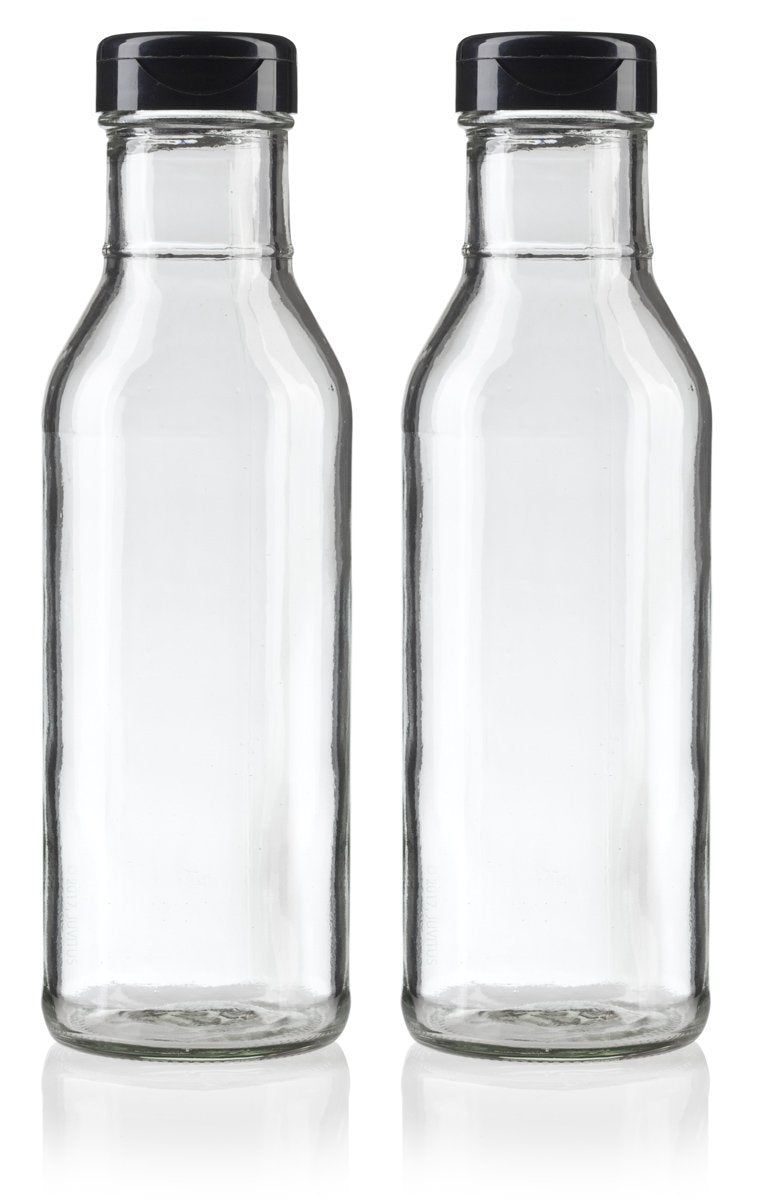 JUVITUS 12 oz clear glass bottle with thick-wall design for sauces and dressings.