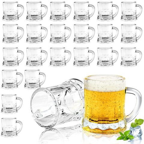 JUXINGDAZYF mini beer mugs with handles for party-friendly 2 oz servings.