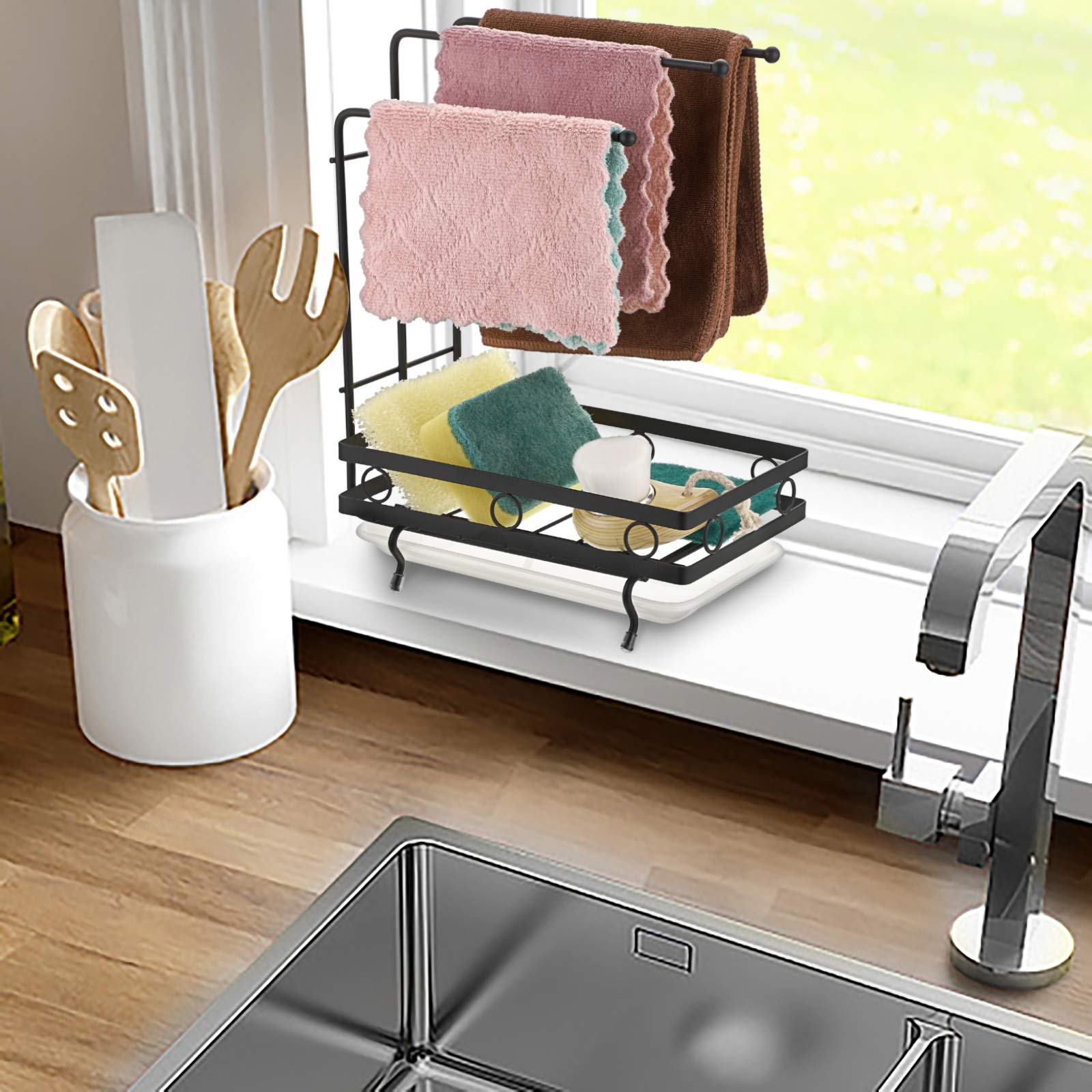 JUXYES black kitchen organizer enhances countertop order and style