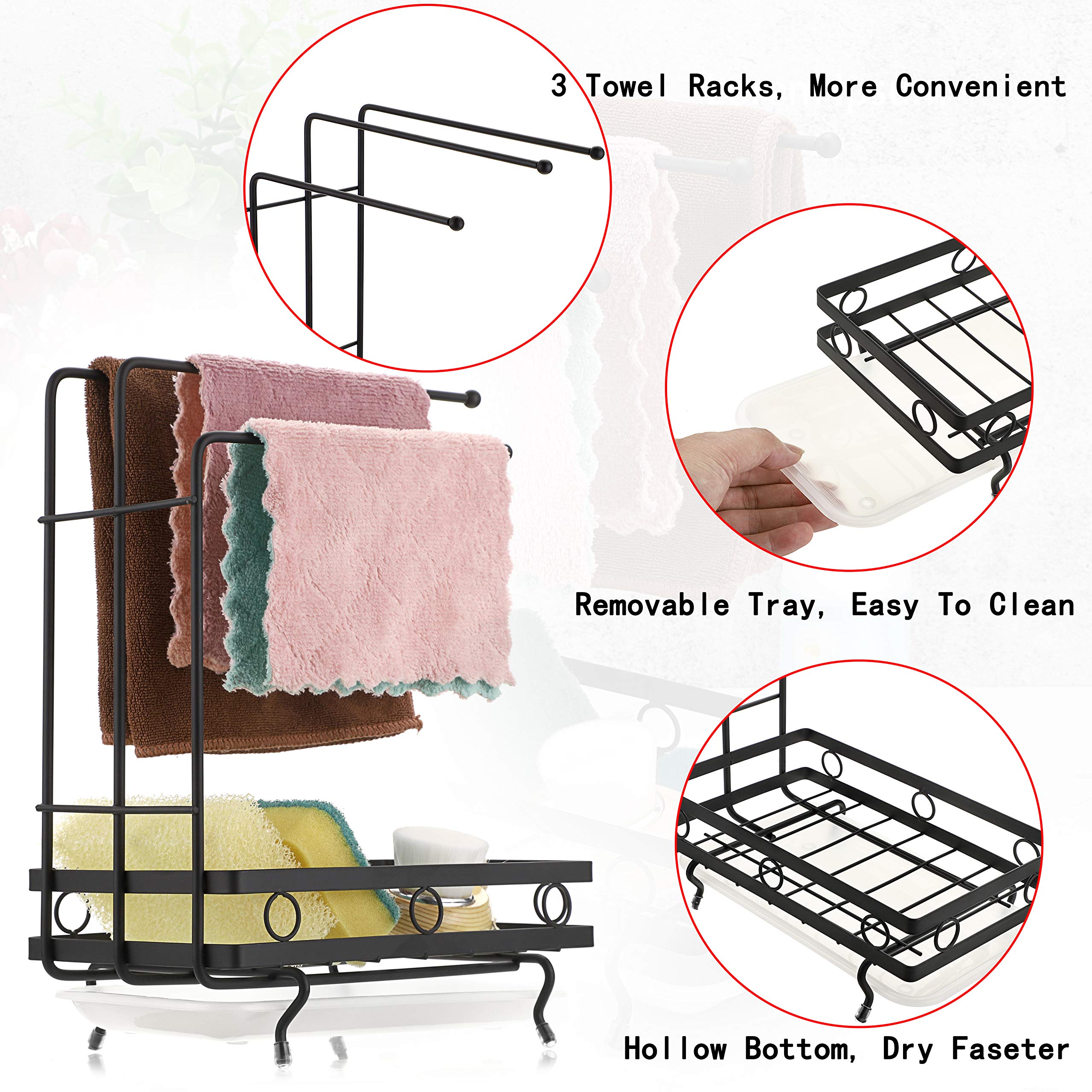 JUXYES dishcloth drying rack keeps towels aired and freestanding on the counter