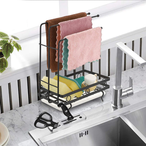 JUXYES kitchen sink caddy dimensions fit standard counters for tidy organization