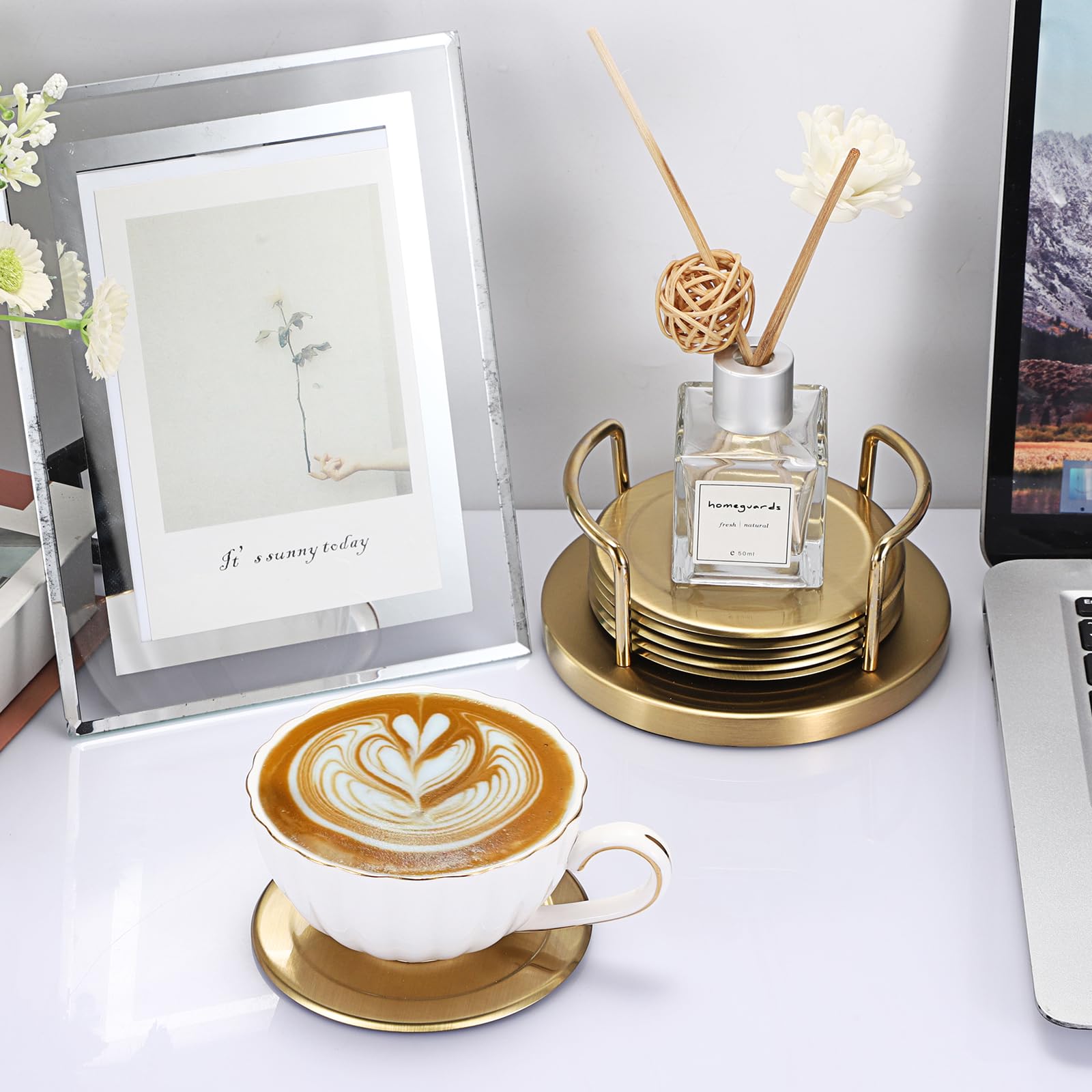 JUXYES table protection coaster in use on a wooden surface