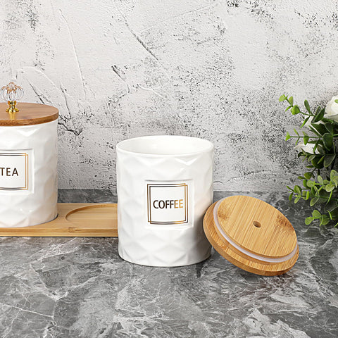 JUXYES tea canister paired with tray offers elegant countertop decoration and practicality.