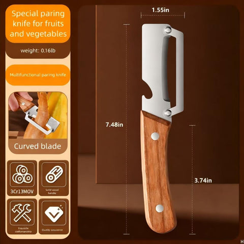 Juyght peeler bottle-opener feature demonstrates convenient kitchen tool for prep and beverages.