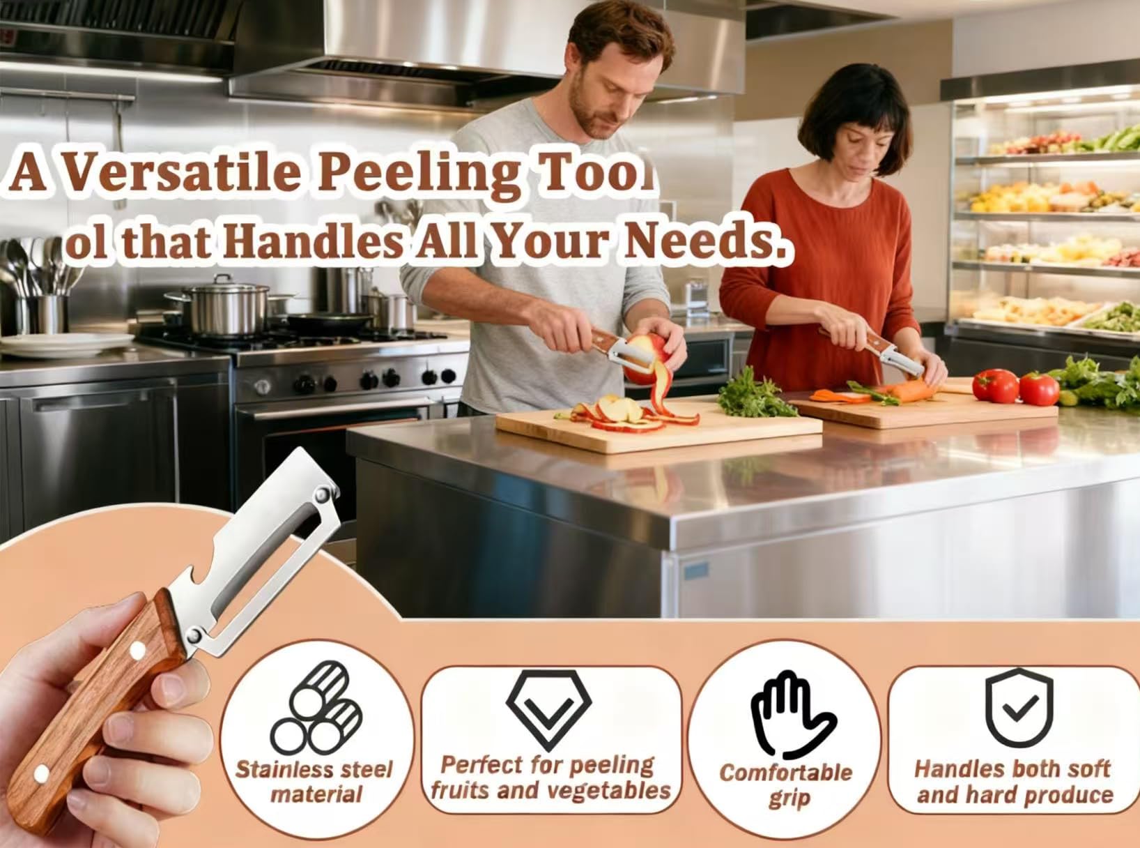 Juyght peeler on potatoes and carrots shows efficient prep with minimal waste.