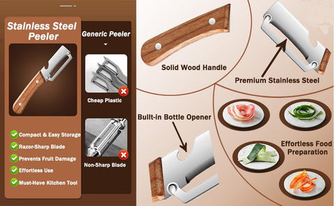 Juyght wooden-handle ergonomic-grip ensures secure control while peeling.