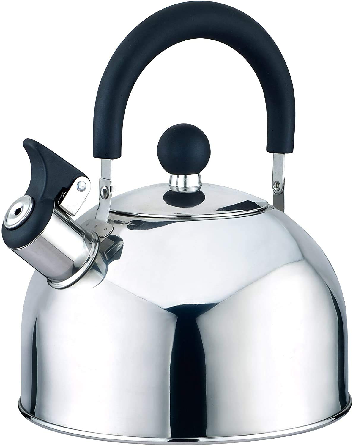 J&V TEXTILES stainless steel tea kettle side view, 2.5-quart capacity for quick boiling