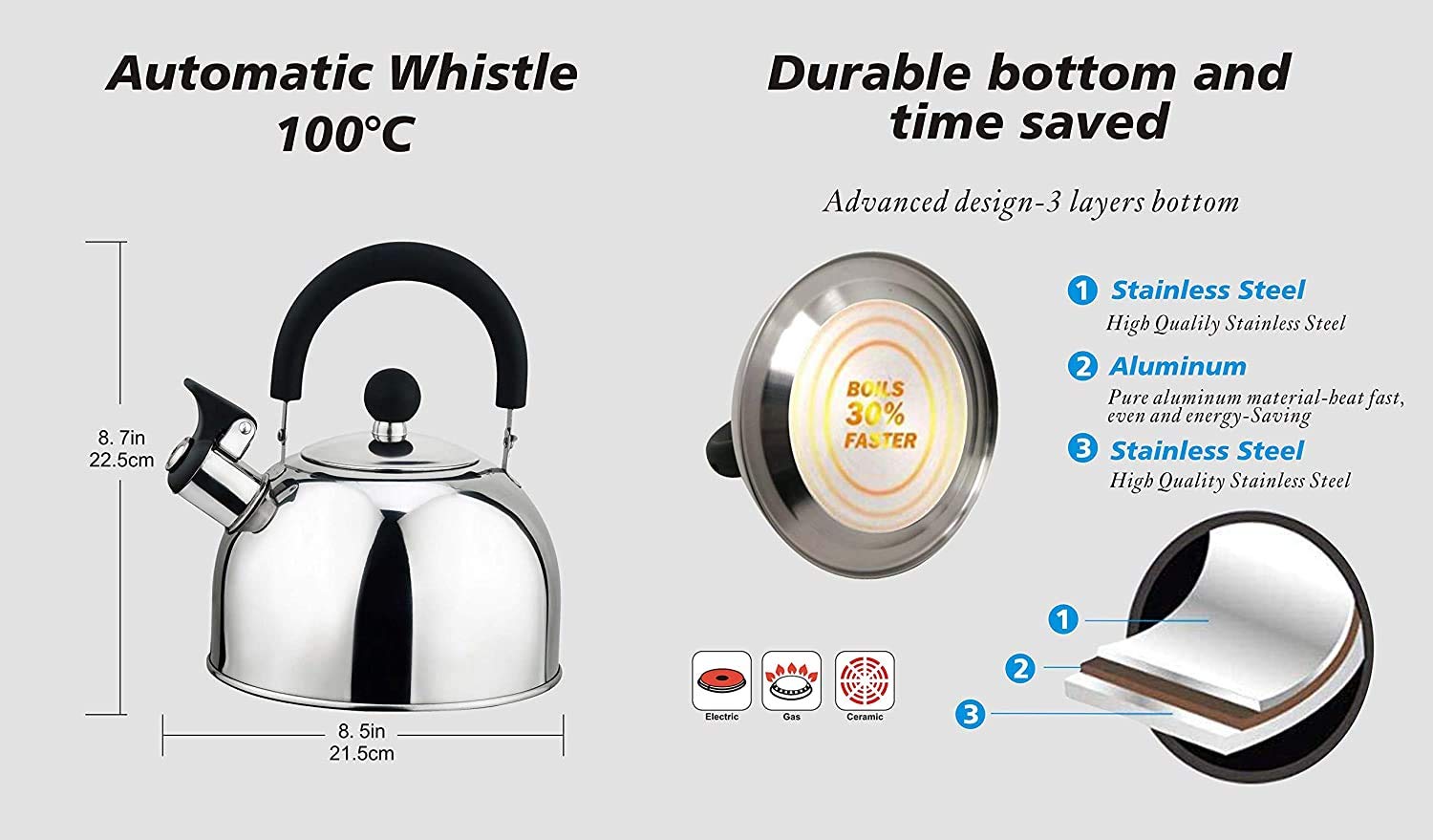 J&V TEXTILES tea kettle cool-touch handle for safe pouring
