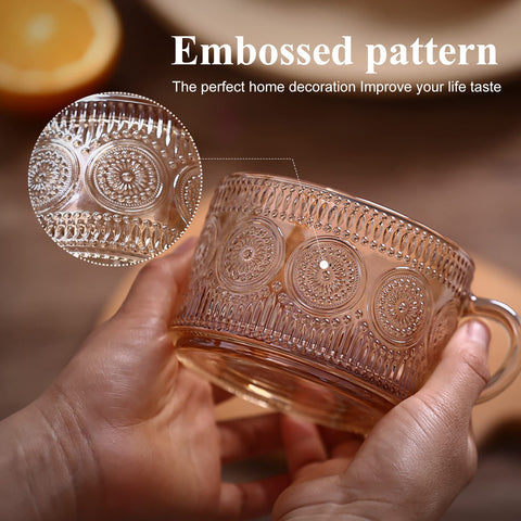JVJRFQ embossed amber glass mug highlights ergonomic handle and vintage charm