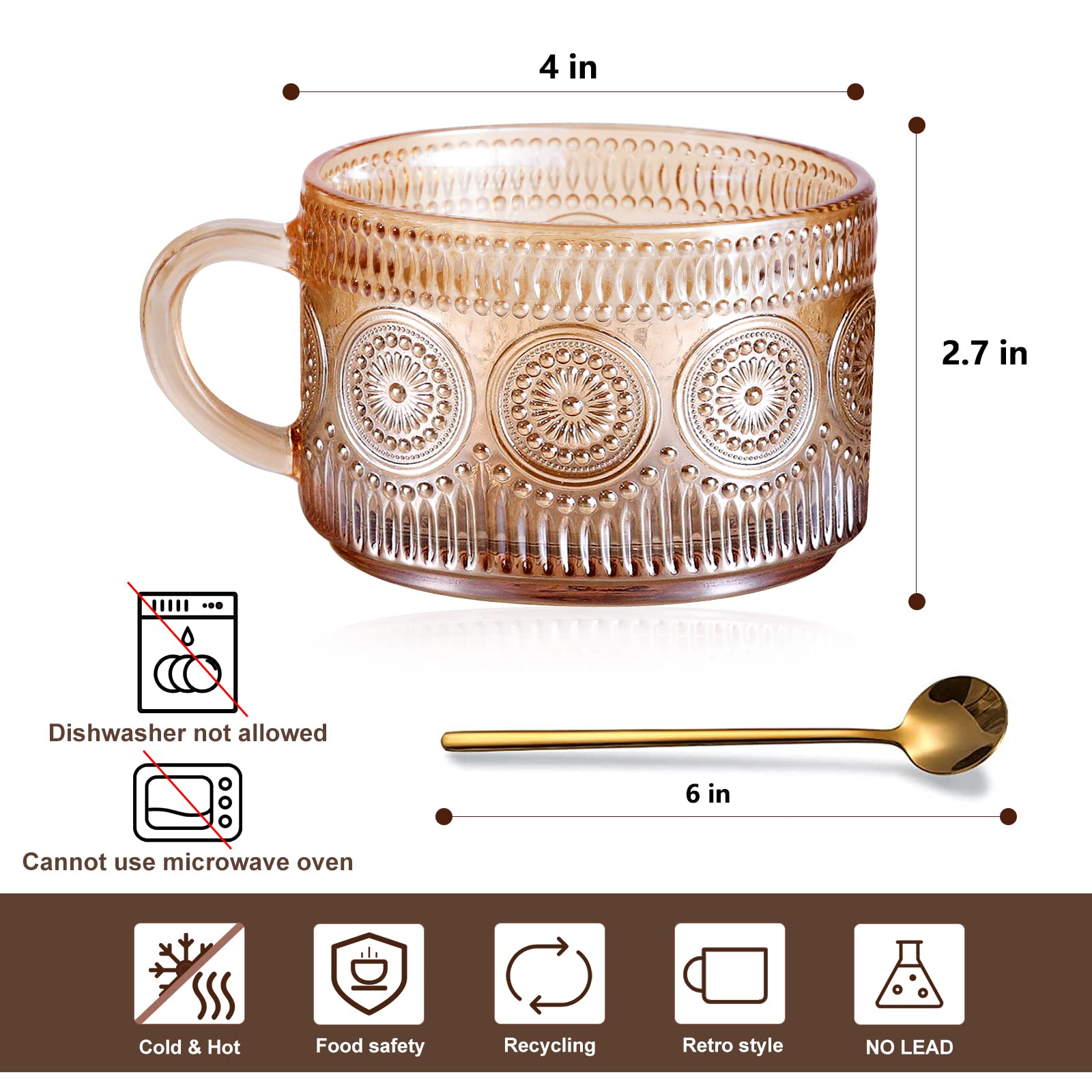 JVJRFQ vintage amber glass mug with raindrop pattern ideal for latte