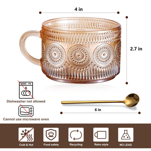 JVJRFQ vintage amber glass mug with raindrop pattern ideal for latte