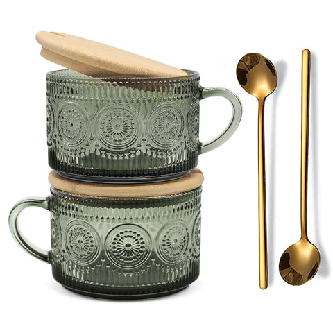 JVJRFQ vintage coffee mugs with green sunflower pattern for stylish mornings.