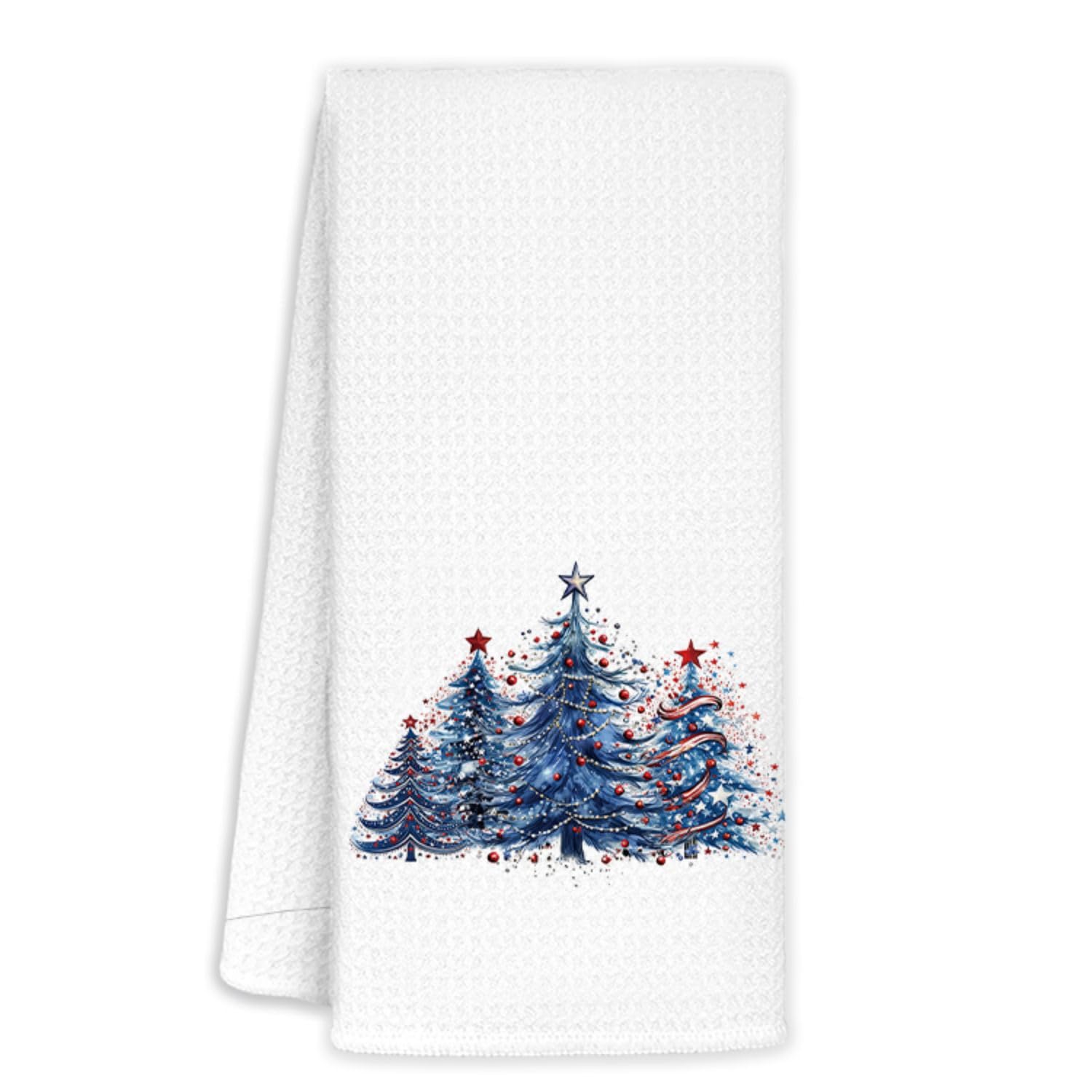 Jvpke Christmas tree towels in navy blue add festive kitchen decor.