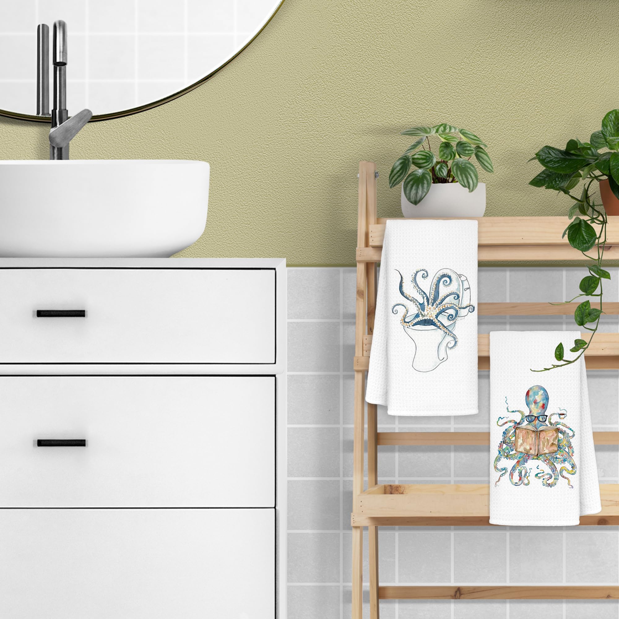 Jvpke octopus towels in a guest bathroom offering charm and utility.
