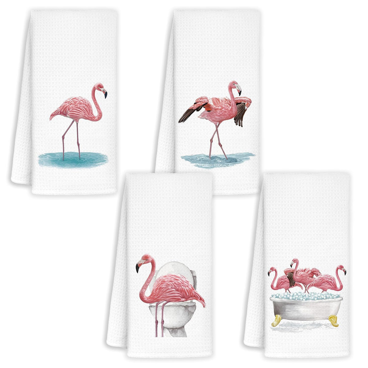 Jvpke pink flamingo hand towel shown in a bright kitchen setup for quick hand drying