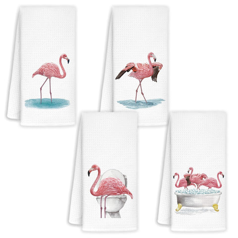 Jvpke pink flamingo hand towel shown in a bright kitchen setup for quick hand drying
