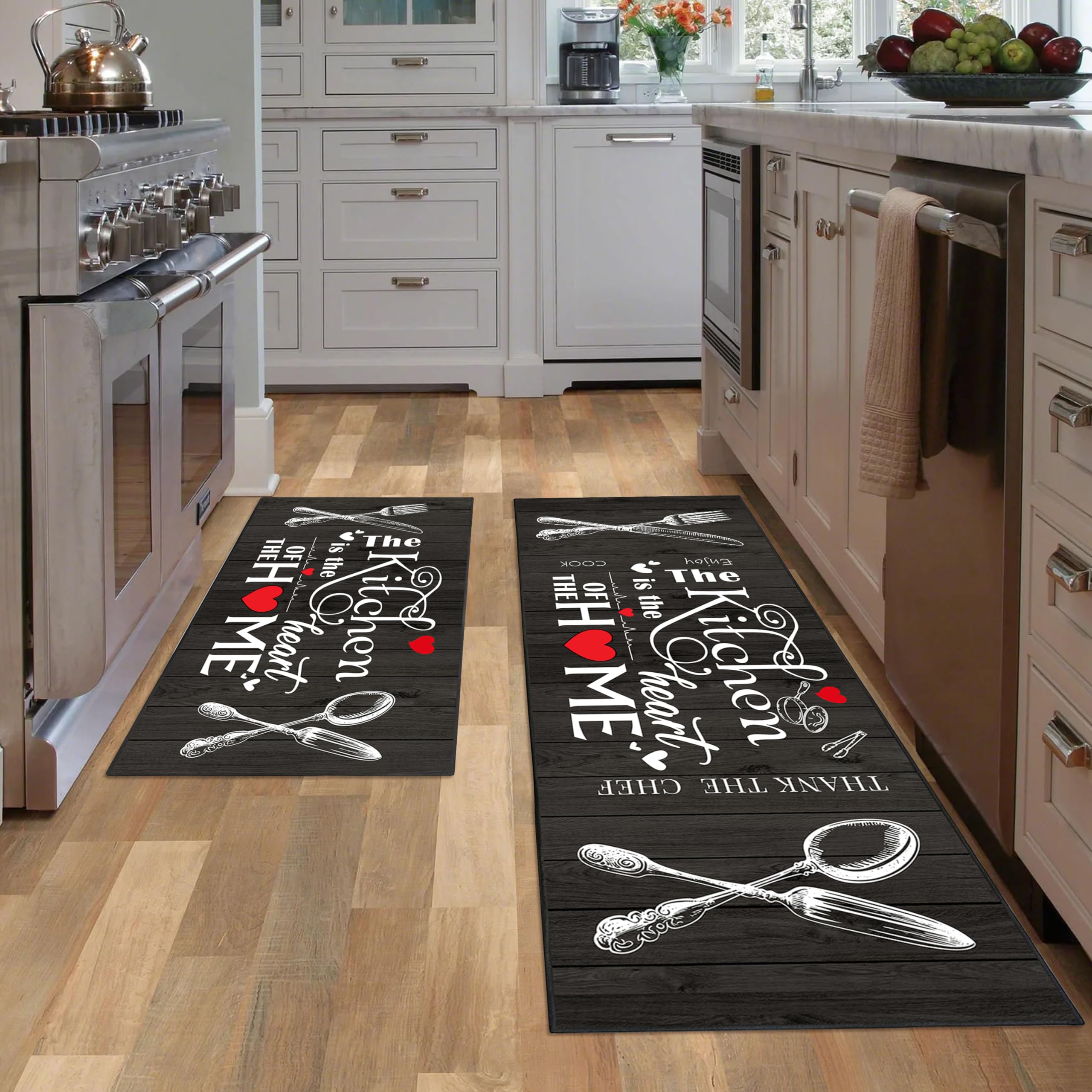 JWXCBIM farmhouse kitchen rug 17x30 with rustic black and white pattern for cozy floor upgrade.