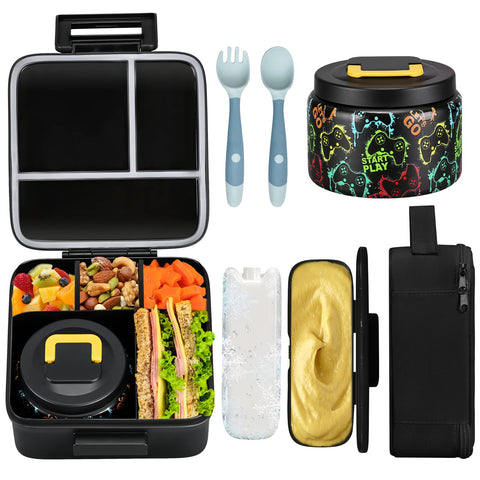 JXXM Bento lunch box with 8oz soup thermo keeps meals organized and fresh.