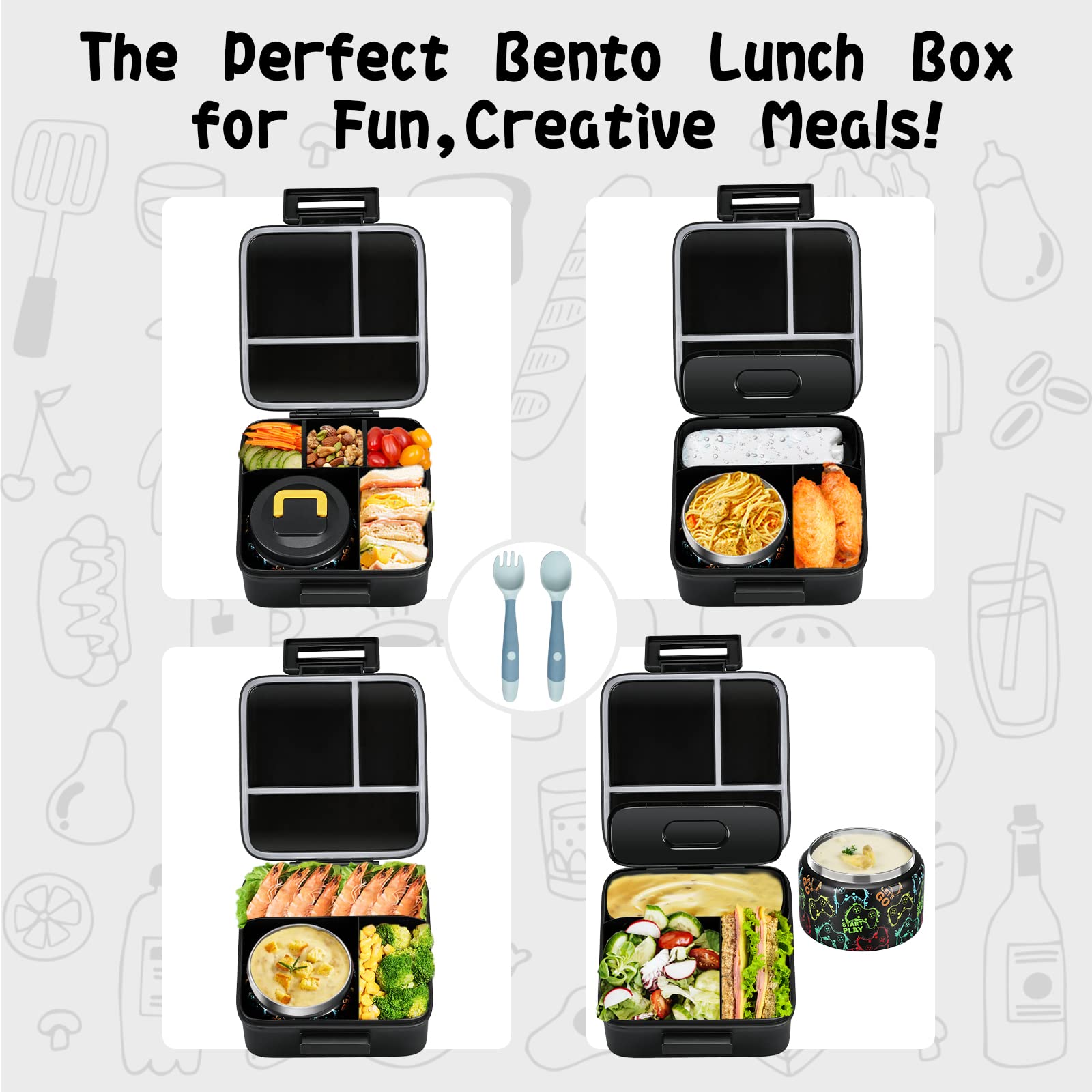 JXXM five-compartment bento keeps different foods separate for school lunches.