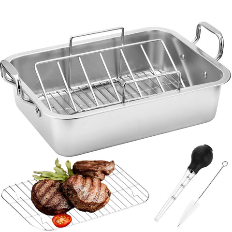 JY COOKMENT 15-inch roasting pan with generous capacity for a large turkey.