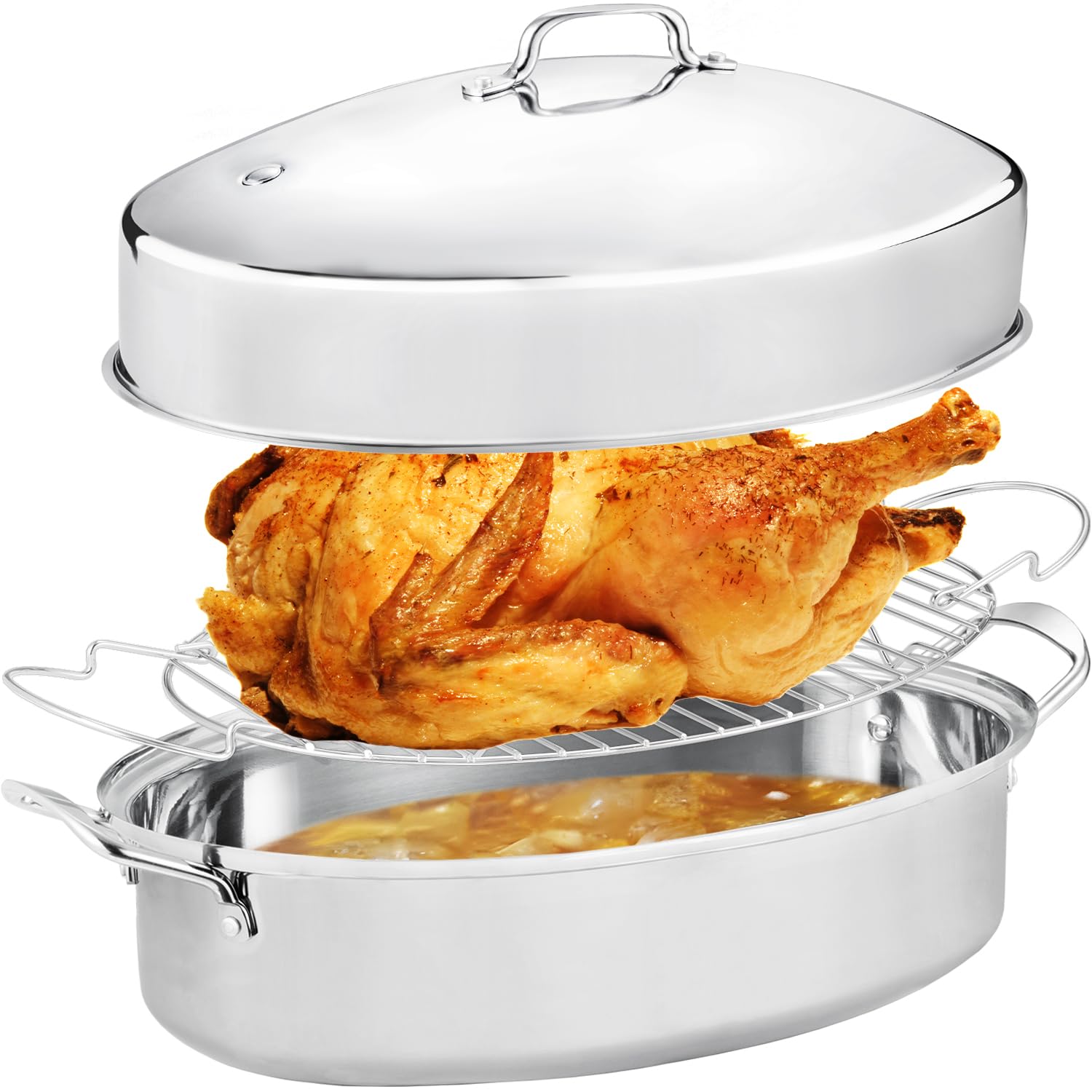 JY COOKMENT 22-inch oval roasting pan with rack for even heat and juicier roasts