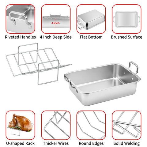JY COOKMENT complete roasting set includes rack, cooling rack, and baster for versatility.