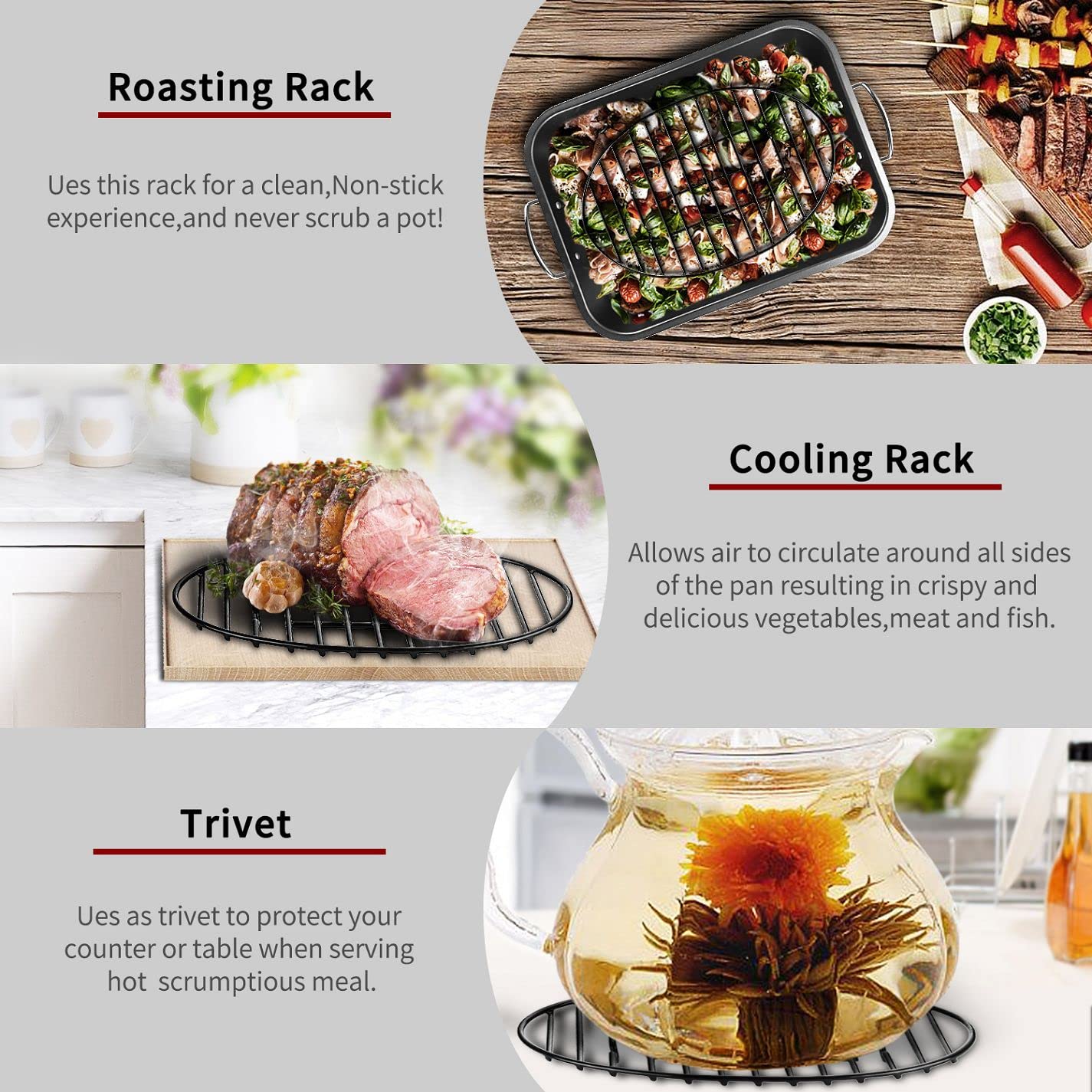 JY COOKMENT dishwasher-safe roasting rack for easy cleanup